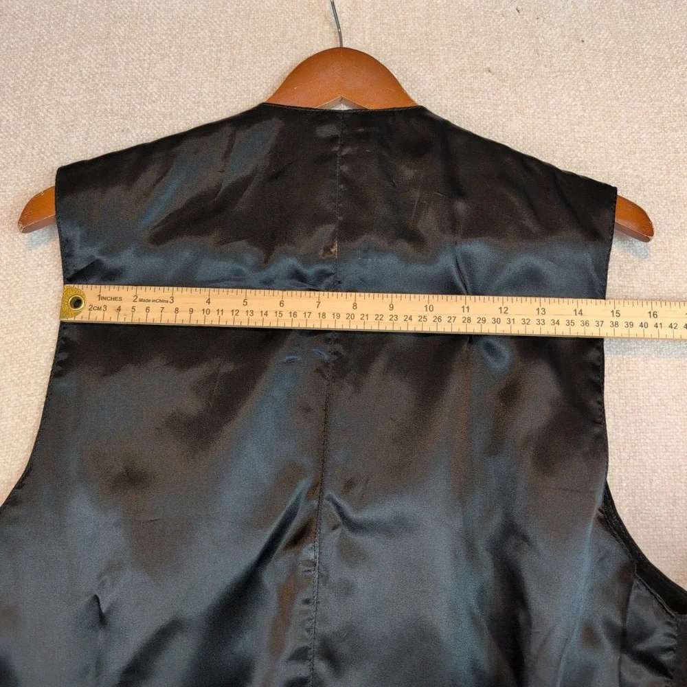 Vintage IOU Black Suede Leather Vest Mens Md 4 Button Cinch Back Western Goth